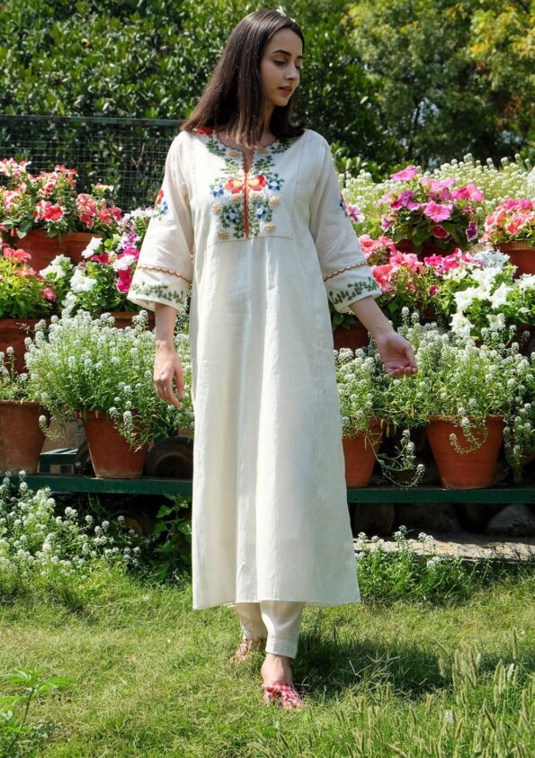 Thread Work A-Line Kurta With Trousers