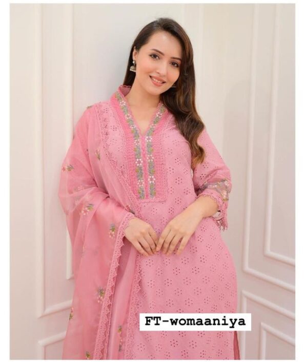 Step into the world of subtle glamour with our new Pakistani Schiffli Cutwork  Kurta set.