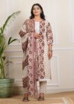 Women Beige Floral Printed Pure Cotton Kurta with Trousers & With Dupatta