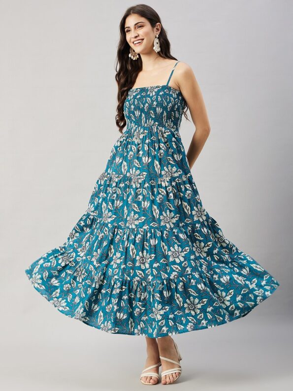 Printed Shoulder Straps Cotton Anarkali Kurta