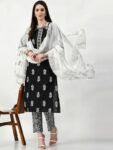 Black Flower Printed Kurta Set