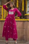 Pink Embellished Gher Kurta & Palazzos  Set