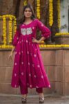 Pink Embellished Gher Kurta & Palazzos  Set