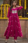 Pink Embellished Gher Kurta & Palazzos  Set