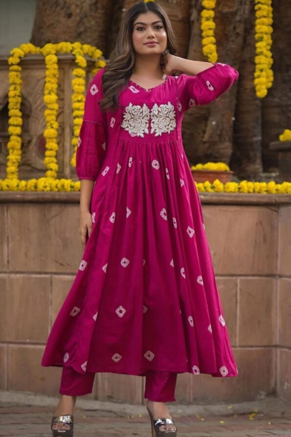 Pink Embellished Gher Kurta & Palazzos  Set
