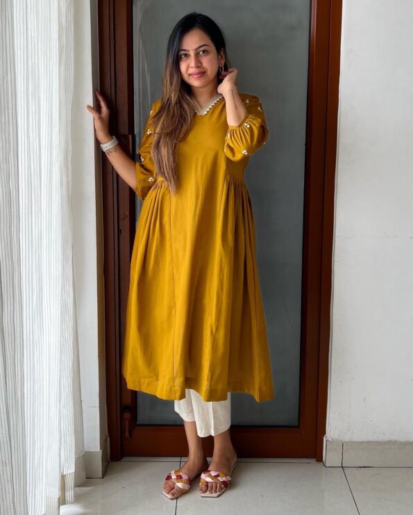 Mustard Yellow Plain Kurta Plazzo