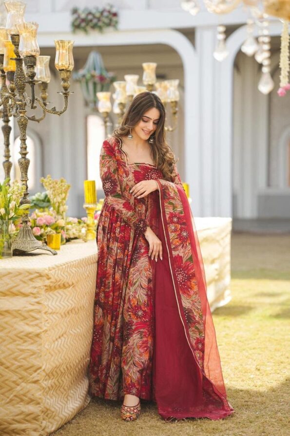 Surajmukhi Red Mohini Gher Suit Set
