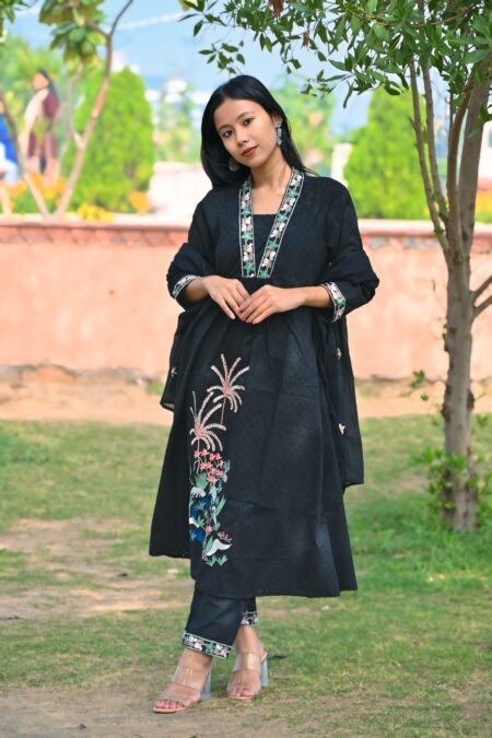Black floral Alia cut suit set