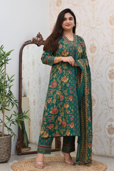 Vibrant Floral Print Cotton Kurti
