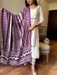 Purple pure cotton And Kurta Pant Embroidery Dress