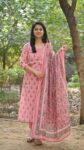 Pink V Neck Printed Kurta Set