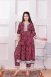 Red Geometric Printed Regular Sequinned Panelled Cotton