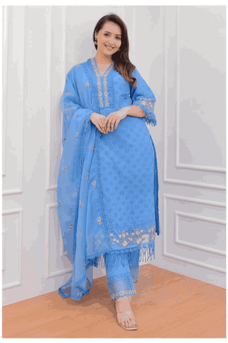 Ethnic Elephant Embroidery Work All Over The Kurta & With Trending Scoped Sleeves