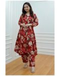 Maroon Printed  Cotton Kurta Set