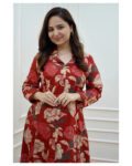 Maroon Printed  Cotton Kurta Set