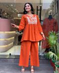 Orange chic embroidered Co-ord Set