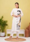 Silk White Printed Cotton  Kurta Pant