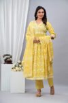 Yellow Embroidered Straight Kurti