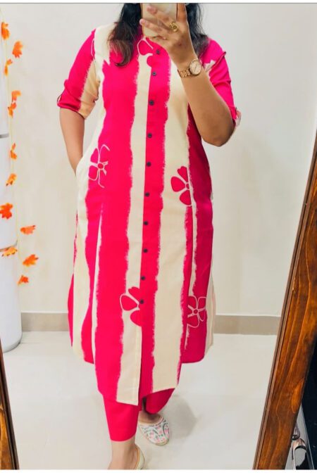 Pink Cotton Kurti With Pant