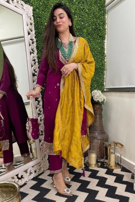 Neckline With Heavy Daman And Embroidered Dupatta