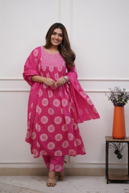 Summertime Pink Cotton Kurti Set