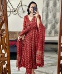 Bluish Cotton Floral Kurti Set