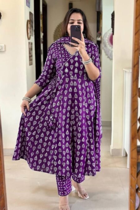 Purplish Cotton Floral Dress