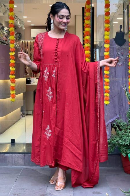 Trendy Red Cotton Dress