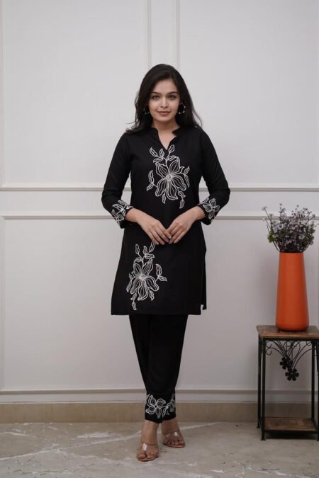 Black Embroidered Cord Set