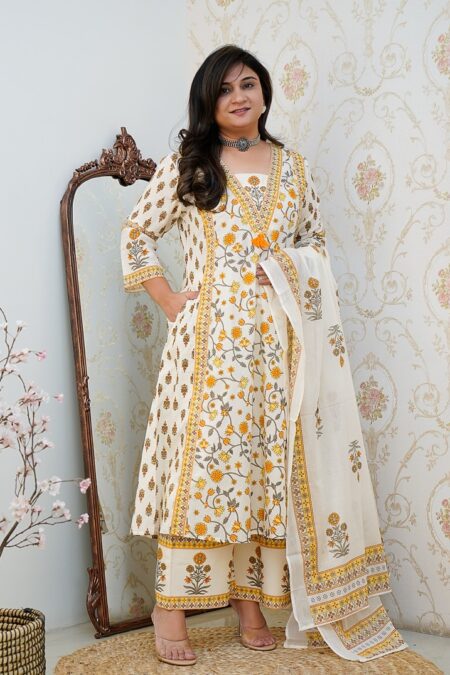 Floral Motif Printed Cotton kurta Set