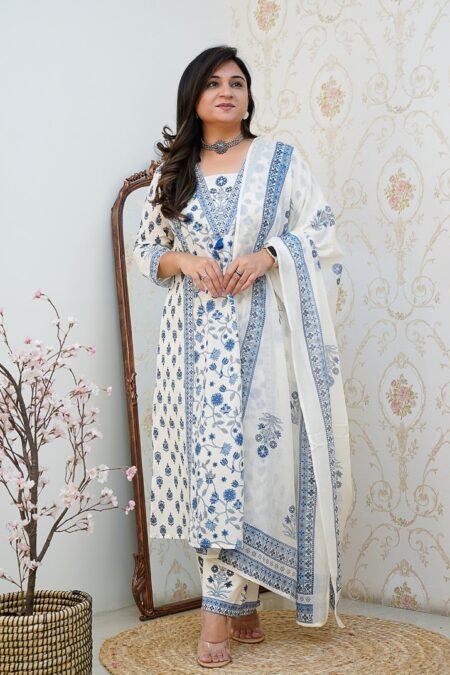 Floral Motif Printed Cotton kurta Set