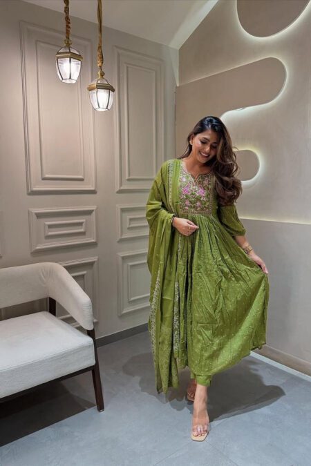 Neck Heavy Embroidered  Cotton Anakali Kurti