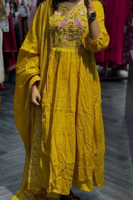 Neck Heavy Embroidered Cotton Anakali Kurti
