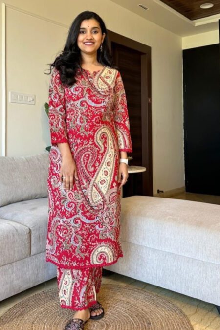 Vibrant & Pastel  Hues Red Printed Kurta Pant