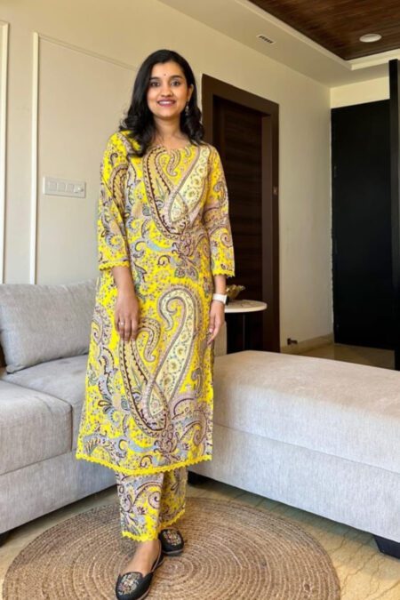 Vibrant & Pastel  Hues Yellow Printed Kurta Pant