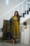 Ajrak Print Anarkali Green Cotton Kurti Set
