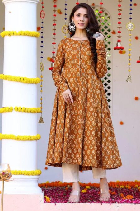 Leaf Print Cotton Kurta & Pant