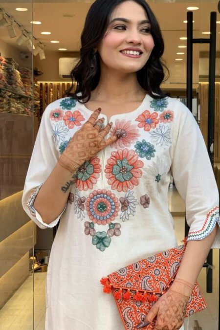 Beautiful Embroidery Detailing Cotton Kurta Pant