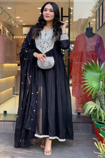 Premium Black Cotton Anarkali  Kurta Set
