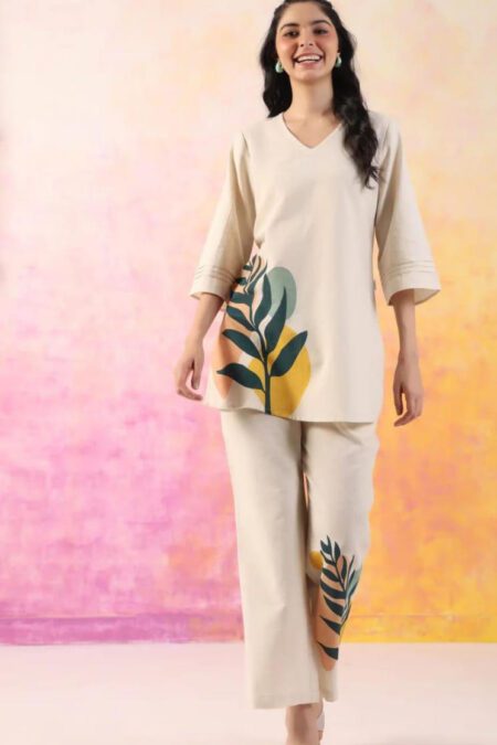 Premium Cotton Patten Of leave Co-ord Set