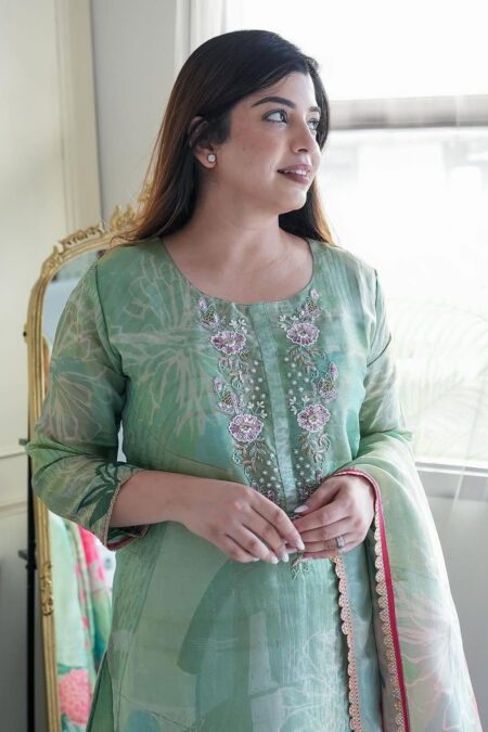 Original Handwork Perals Moti Work On Chinon Kurta