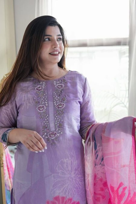 Original Handwork Perals Moti Work On Chinon Kurta