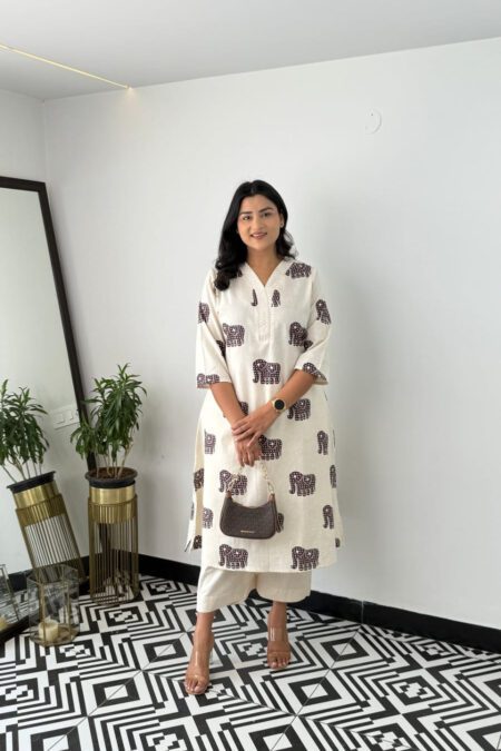 Elephant Print Cotton Kurta