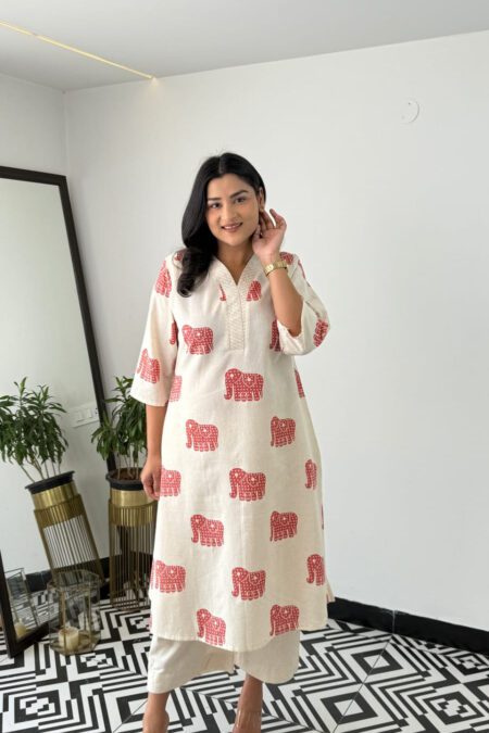 Elephant Print Cotton Kurta