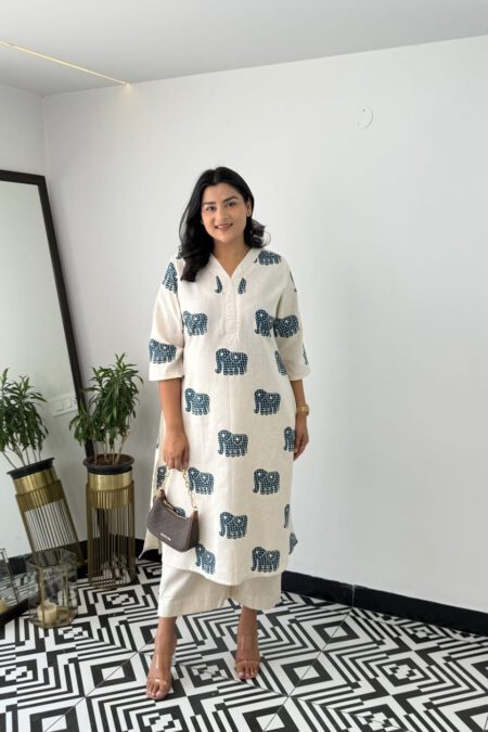 Elephant Print Cotton Kurta