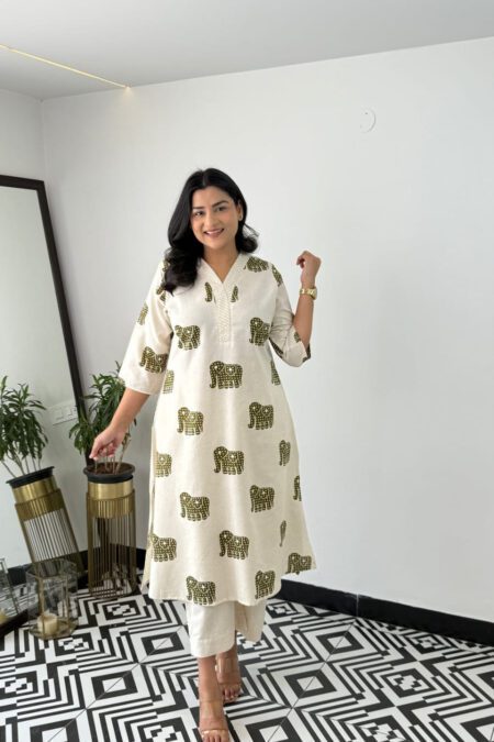 Elephant Print Cotton Kurta