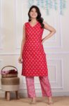 Red Printed  Cotton Kurta Pant