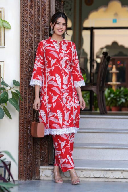Trending leaves Print Cotton Kurta Pant