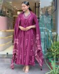 V-Neck Mirror Work Floral Printed Trending Anarkali Mul Cotton Pant