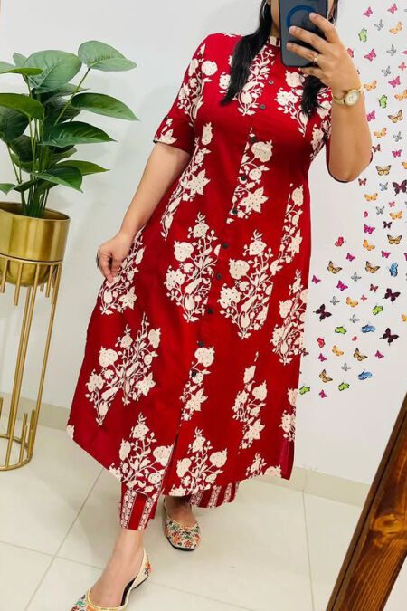 Jaipur Flower Print Aline Mul Cotton Kurta Pant